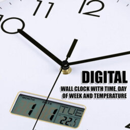ATEK 12 Inch Silent Wall Clock With Date And Day Temperature Day Of Week Lcd Display For Living Room Lcd Digital Wall Clock Battery - thumbnail 2