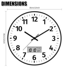 ATEK 12 Inch Silent Wall Clock With Date And Day Temperature Day Of Week Lcd Display For Living Room Lcd Digital Wall Clock Battery - thumbnail 7