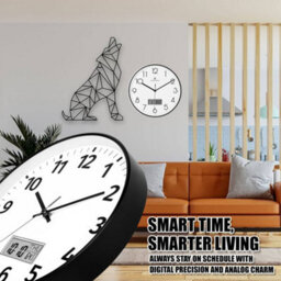 ATEK 12 Inch Silent Wall Clock With Date And Day Temperature Day Of Week Lcd Display For Living Room Lcd Digital Wall Clock Battery - thumbnail 3