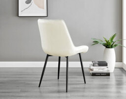 Furniturebox Uk Leonardo Grey Glass Marble Effect Black Leg Table & 4 Cream Pesaro Black Leg Chairs - thumbnail 7
