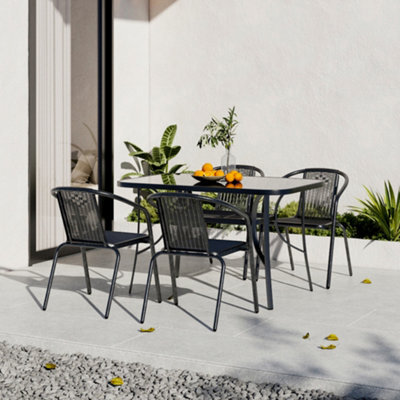 Breeins 5 Piece Outdoor Dining Set Glass Umbrella Table And 4 Seater Stacking Chairs For Garden Patio Lounge Balcony 120Cm - image 1