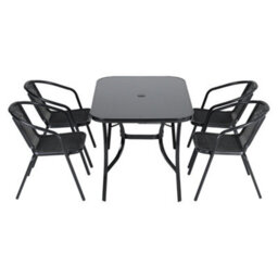 Breeins 5 Piece Outdoor Dining Set Glass Umbrella Table And 4 Seater Stacking Chairs For Garden Patio Lounge Balcony 120Cm - thumbnail 4