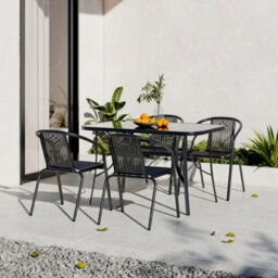 Breeins 5 Piece Outdoor Dining Set Glass Umbrella Table And 4 Seater Stacking Chairs For Garden Patio Lounge Balcony 120Cm - thumbnail 1