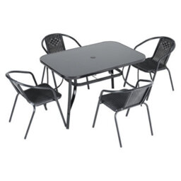 Breeins 5 Piece Outdoor Dining Set Glass Umbrella Table And 4 Seater Stacking Chairs For Garden Patio Lounge Balcony 120Cm - thumbnail 3