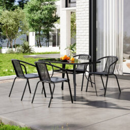 Breeins 5 Piece Outdoor Dining Set Glass Umbrella Table And 4 Seater Stacking Chairs For Garden Patio Lounge Balcony 120Cm - thumbnail 2
