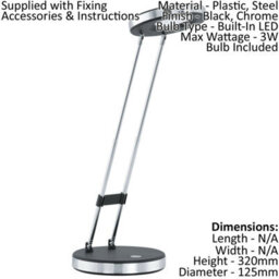 Modern Black And Chrome Table Lamp With Led Bulb And Rocker Switch - thumbnail 2