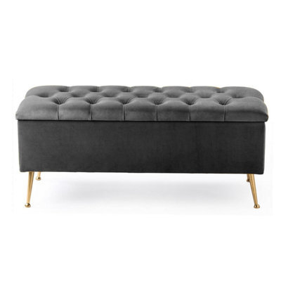 120Cm Amara Chesterfield Ottoman Storage Bench - Plush Velvet Shoes Bench - Steel Grey Upholstery Footstool Storage With Legs - image 1