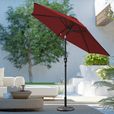 Sundaze 2.5M Wine Red Round Garden Parasol Umbrella Patio Sun Shade Canopy Crank Tilt With Base - image 1