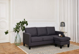 Home Detail Leah 3 Seater Fabric Sofa L-Shaped Chaise Left Or Right Hand Corner With Black Legs, Grey - thumbnail 1