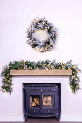 Christmas Tree World 180Cm Pre-Lit Frosted Decorated Pe Pine Garland With White Berries - image 1