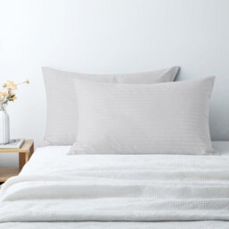 Moonlight Bedding Pillow Cover Set Of 10 - Satin Stripe Pattern Microfiber Pillowcases Envelope Closure Bed Pillow Cover (White)