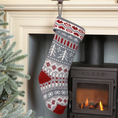 Dibor Grey Fair Isle Nostalgia Knit Xmas Gift Decoration Christmas Stocking For Kids - image 1