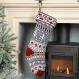 Dibor Grey Fair Isle Nostalgia Knit Xmas Gift Decoration Christmas Stocking For Kids - thumbnail 1