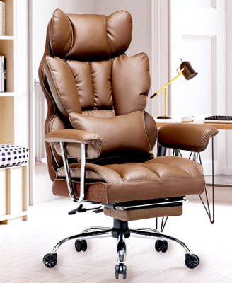 Onemill Ergonomic Leather Office Chair With Footrest-Brown - image 1
