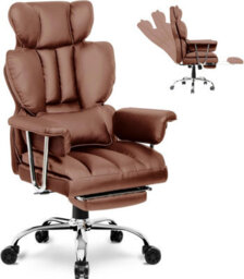 Onemill Ergonomic Leather Office Chair With Footrest-Brown - thumbnail 2