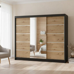 Derby Vi Modern High Capacity Wardrobe For Everyday Clothing Storage Black Artisan Oak