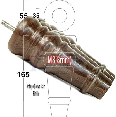 L&F 4 Replacement Furniture Feet Antique Brown Stain Turned Wooden Legs 165mm High Settee Chairs Sofas Footstools M8 (8mm) Tsp2071 - image 1