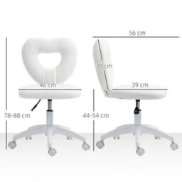 Homcom Armless Heart Desk Chair, Makeup Vanity Chair For Home, White - thumbnail 3