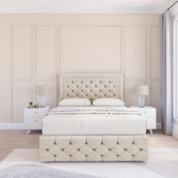 "Sloomy 4Ft6 Vienna Plush Cream Bed Set With 2 Drawers & Footboard, Mattress & 54"" Headboard - Double"