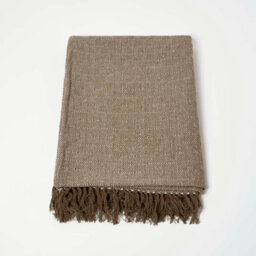 Homescapes Malda Brown & Natural Cotton Throw With Tassels 225 X 255 Cm - thumbnail 2