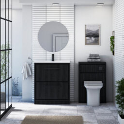 Royal Bathrooms Livora 700mm Black Woodgrain Floor Standing Bathroom Vanity Unit 2 Drawer With Ceramic Basin & Matt Black Handle - thumbnail 3
