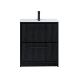Royal Bathrooms Livora 700mm Black Woodgrain Floor Standing Bathroom Vanity Unit 2 Drawer With Ceramic Basin & Matt Black Handle - thumbnail 5