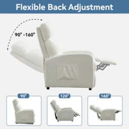 MCC Direct Recliner Pushback Adjustable Reclining Arm Chair Teddy Fabric Cream/white - thumbnail 5