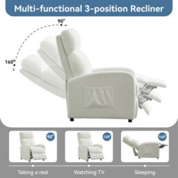 MCC Direct Recliner Pushback Adjustable Reclining Arm Chair Teddy Fabric Cream/white - thumbnail 8
