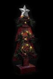 Shatchi Christmas Home Decoration Battery Operated Red Tree Tabletop Decorated With Berries, Pines And Small Warm White Bulbs - thumbnail 4