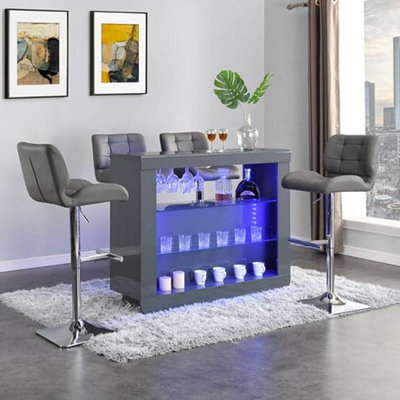 Furniture in Fashion Fiesta Grey High Gloss Bar Table With 4 Candid Grey Stools - image 1