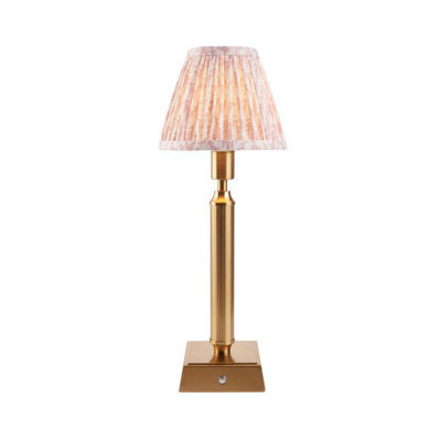 Luminosa Lighting Luminosa Trobridge Rechargeable Brushed Aged Brass Plate Table Lamp With Peachy Keen Fabric Leaf Shade 16Cm Integrated Led - image 1