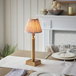 Luminosa Lighting Luminosa Trobridge Rechargeable Brushed Aged Brass Plate Table Lamp With Peachy Keen Fabric Leaf Shade 16Cm Integrated Led - thumbnail 2