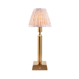 Luminosa Lighting Luminosa Trobridge Rechargeable Brushed Aged Brass Plate Table Lamp With Peachy Keen Fabric Leaf Shade 16Cm Integrated Led