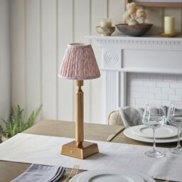 Luminosa Lighting Luminosa Trobridge Rechargeable Brushed Aged Brass Plate Table Lamp With Peachy Keen Fabric Leaf Shade 16Cm Integrated Led - thumbnail 3