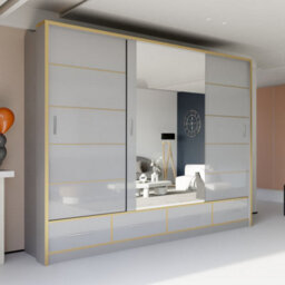 Sliding Wardrobes 4 u LTD Sliding Wardrobes 4U Cardiff High Gloss Mirror Sliding Door Wardrobe In 3 Colors And 2 Sizes (Grey&gold, W2530mm H2200mm) - thumbnail 1