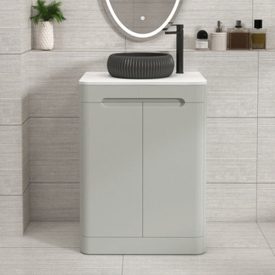 Royal Bathrooms Venice 600mm Dove Grey Freestanding Bathroom Countertop Vanity Unit 2 Door With Milan Black Basin - image 1