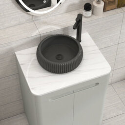 Royal Bathrooms Venice 600mm Dove Grey Freestanding Bathroom Countertop Vanity Unit 2 Door With Milan Black Basin - thumbnail 6