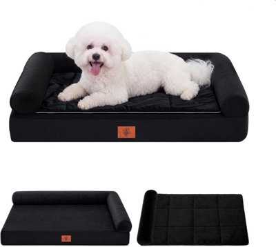 Luckracer Small Dog Bed Sofa Washable Orthopedic Dog Beds Black 60X45X14Cm - image 1
