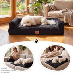Luckracer Small Dog Bed Sofa Washable Orthopedic Dog Beds Black 60X45X14Cm - thumbnail 3