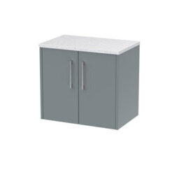 Nuie Hudson Reed Juno Wall Hung 2-Door Vanity Unit & Sparkling White Worktop, Stylish Countertop Basin Unit In Coastal Grey, 600mm - thumbnail 1