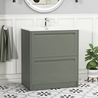 Royal Bathrooms Elmore 700mm Traditional Floor Standing 2 Drawer Bathroom Vanity Unit With Ceramic Basin Sink - Matt Green - image 1