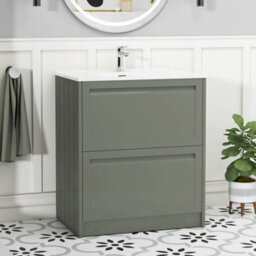 Royal Bathrooms Elmore 700mm Traditional Floor Standing 2 Drawer Bathroom Vanity Unit With Ceramic Basin Sink - Matt Green