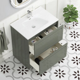 Royal Bathrooms Elmore 700mm Traditional Floor Standing 2 Drawer Bathroom Vanity Unit With Ceramic Basin Sink - Matt Green - thumbnail 5