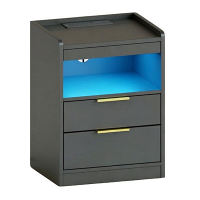 Black Led Bedside Table With Hidden Drawer Bedside Cabinet - image 1
