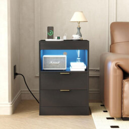 Black Led Bedside Table With Hidden Drawer Bedside Cabinet - thumbnail 3