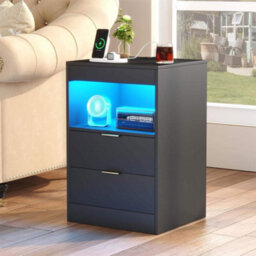 Black Led Bedside Table With Hidden Drawer Bedside Cabinet - thumbnail 5