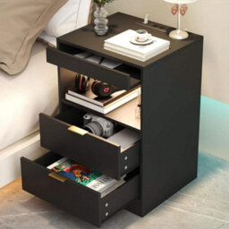Black Led Bedside Table With Hidden Drawer Bedside Cabinet - thumbnail 4