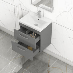 Royal Bathrooms Turin Indigo Grey Gloss 500mm Wall Hung Vanity Unit 2 Drawer With Mid-Edge Basin Sink - thumbnail 5