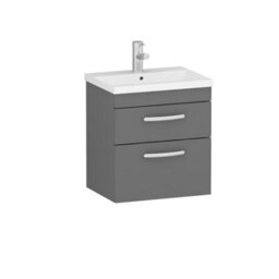 Royal Bathrooms Turin Indigo Grey Gloss 500mm Wall Hung Vanity Unit 2 Drawer With Mid-Edge Basin Sink - thumbnail 6