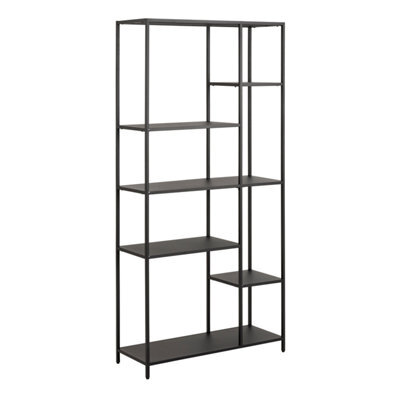 Furniture To Go Newcastle Asymmetrical Bookcase With 6 Shelves In Matt Black - image 1